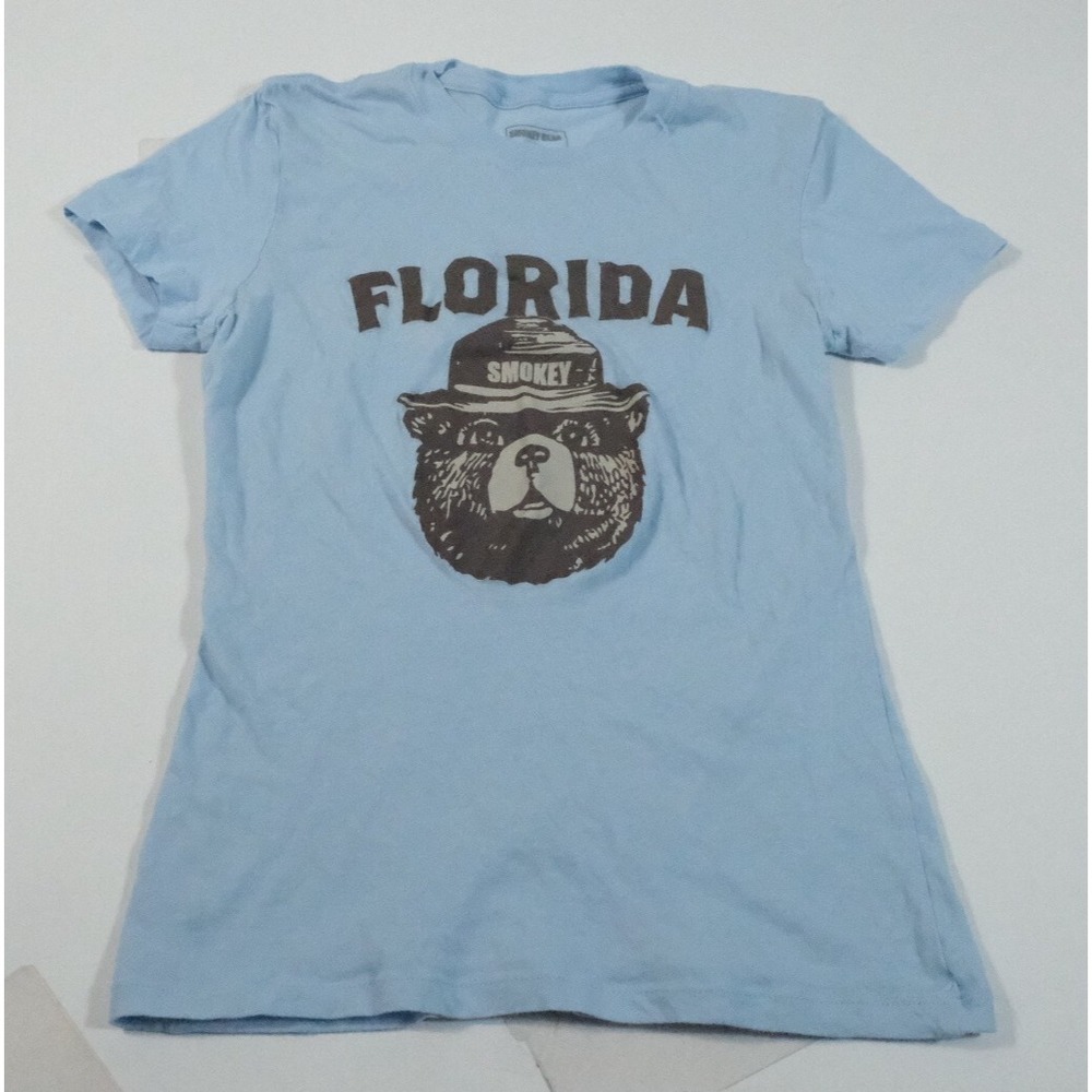Smokey Bear T-Shirt Womens XS Blue Florida Graphic Tee Short Sleeve Cotton